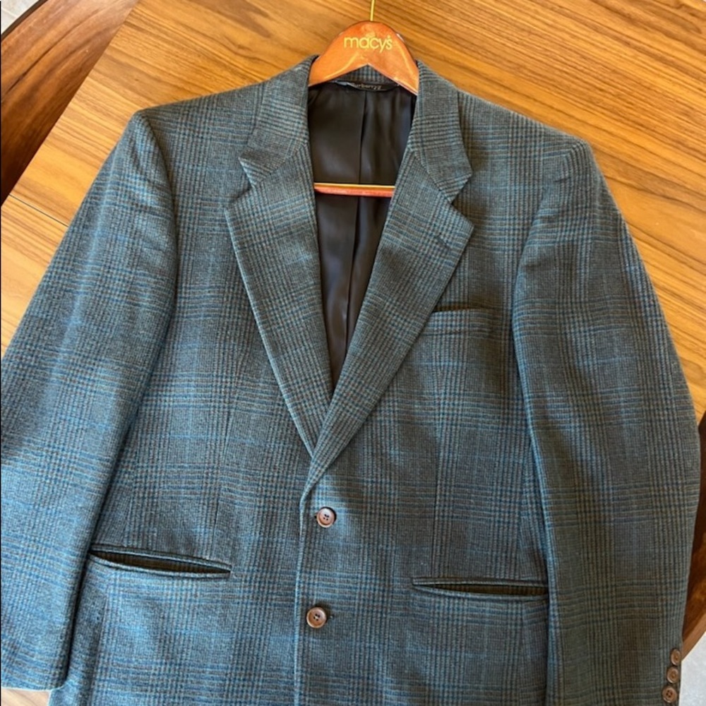 Burberrys of London 100% cashmere Plaid Vintage Mens Suit Coat Size 42 Regular